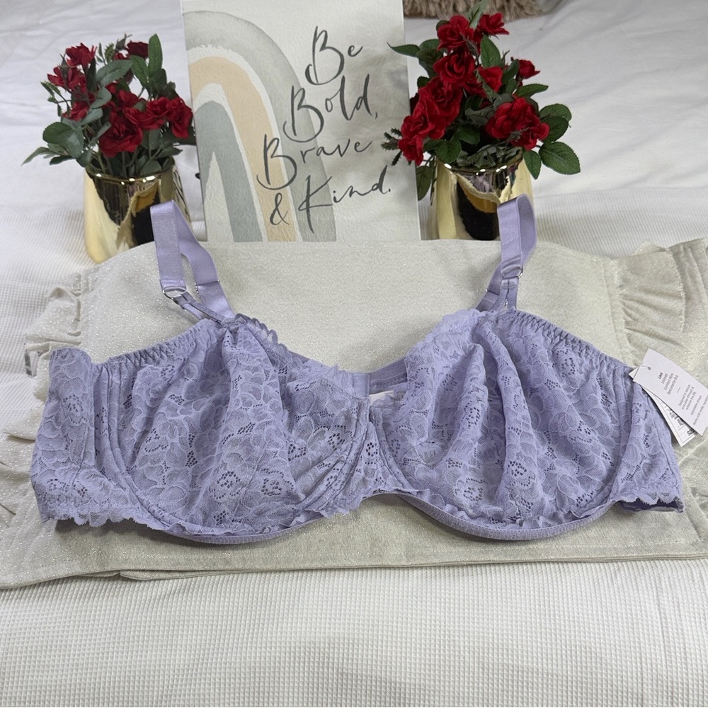 Auden Target Lavender Lace Unlined Comfort Wire Balconette Bra 44D
